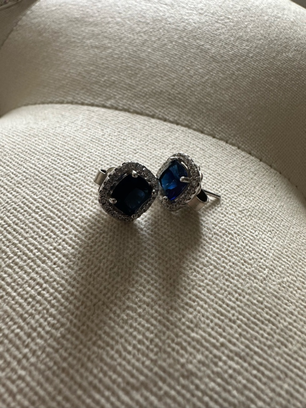 Blue Halo Sterling Silver Earrings with Sapphire-Colored Stones